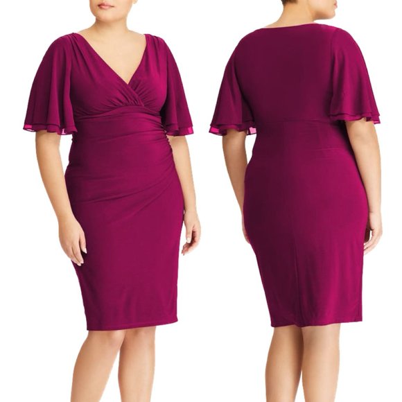 Lauren Ralph Lauren Flutter-Sleeve Dress Stretch in Exotic Ruby Size 16W - Picture 16 of 16